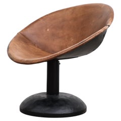 Artifort Inspired Vintage Dutch Leather Bucket Swivel Lounge Chair