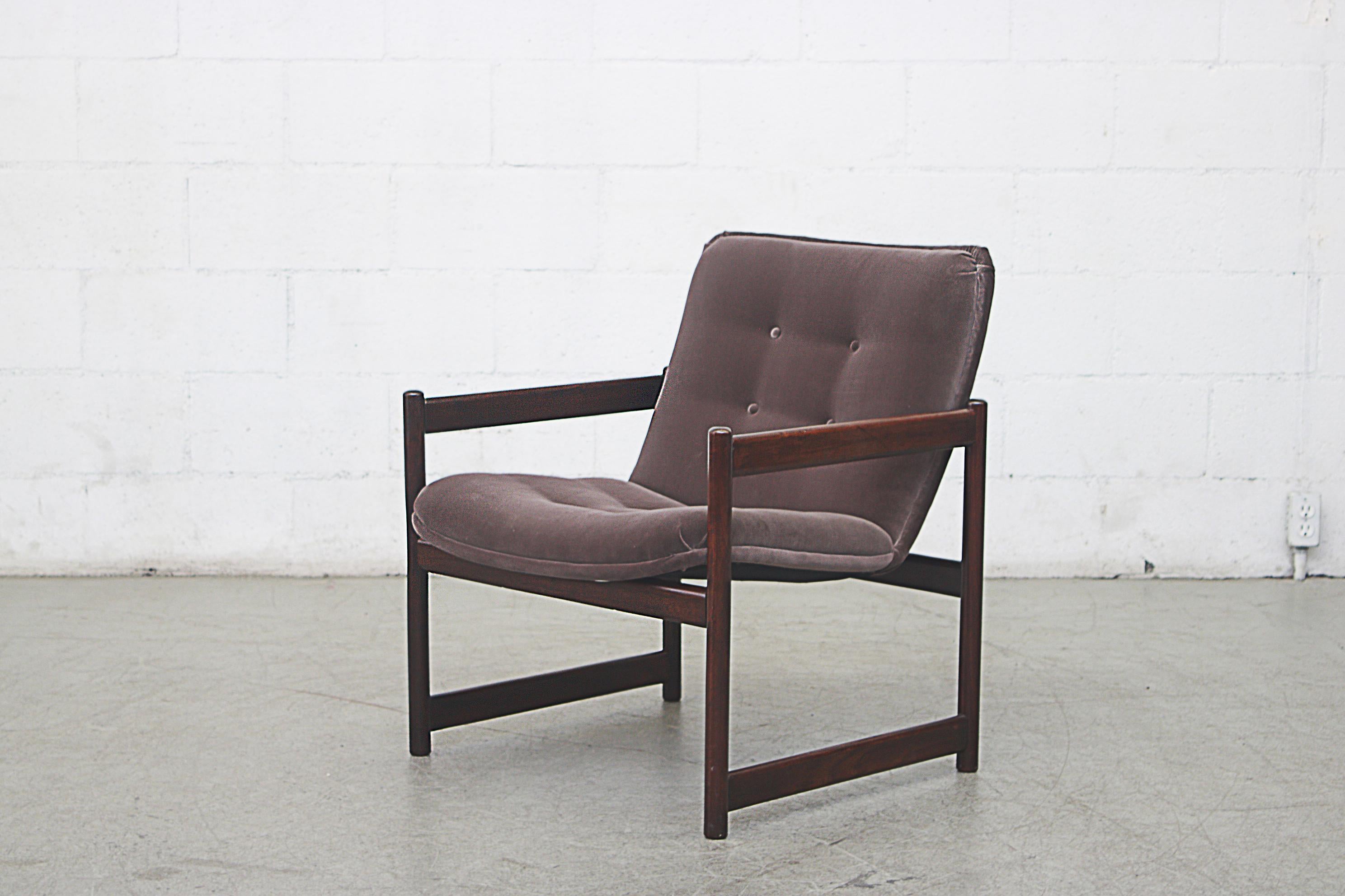 Mid-Century Modern Artifort Lounge Chair with Mahogany Cube Frame