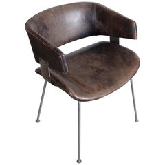 Artifort Mid-Century Modern Patinated Leather Armchair by Geoffrey Harcourt