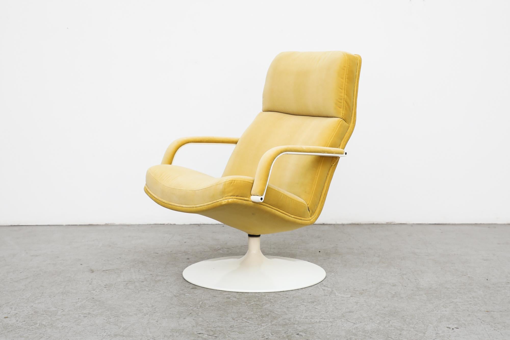 Mid-Century Modern Artifort Model F156 Swivel Lounge Chair with New Velvet Yellow Upholstery