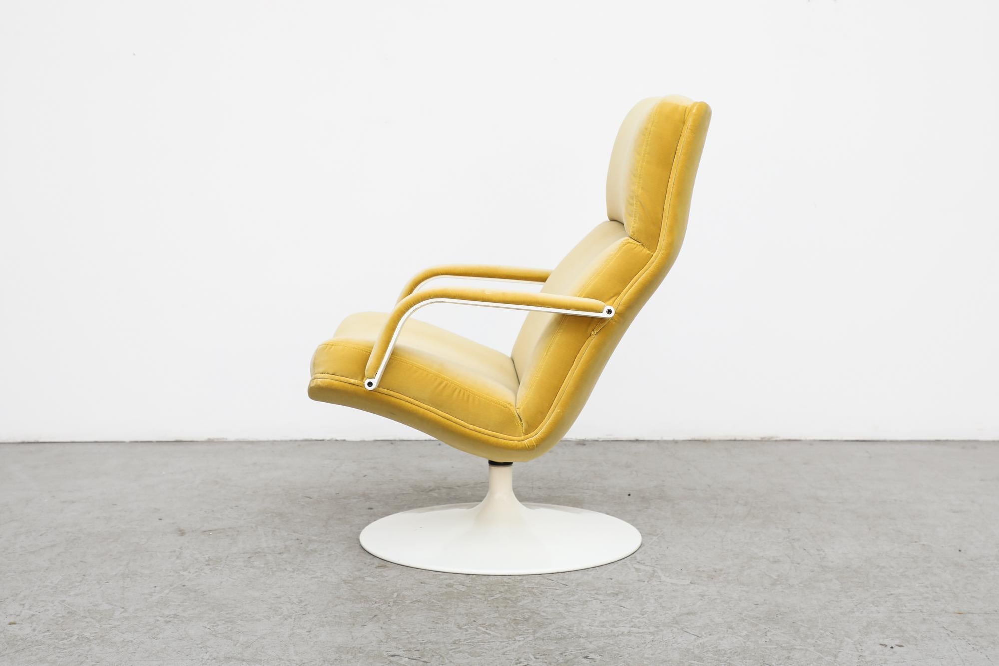 Enameled Artifort Model F156 Swivel Lounge Chair with New Velvet Yellow Upholstery For Sale