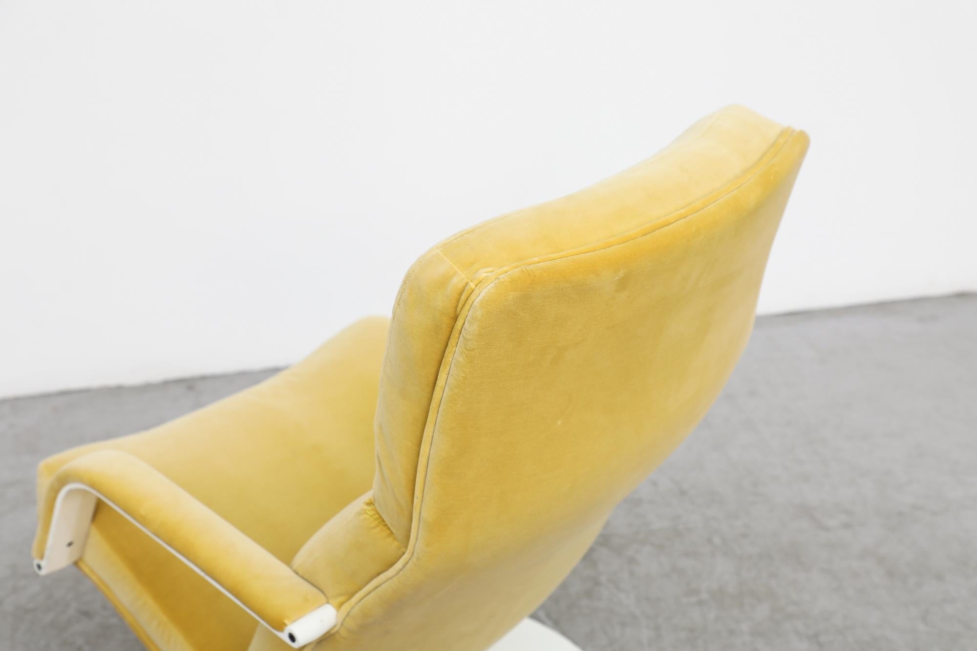 Metal Artifort Model F156 Swivel Lounge Chair with New Velvet Yellow Upholstery For Sale