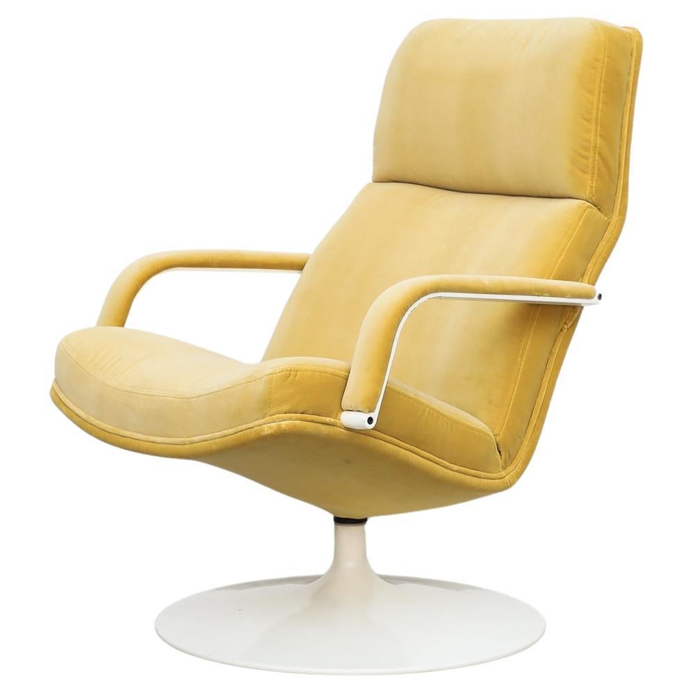 Artifort Model F156 Swivel Lounge Chair with New Velvet Yellow Upholstery For Sale