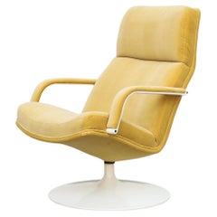 Artifort Model F156 Swivel Lounge Chair with New Velvet Yellow Upholstery