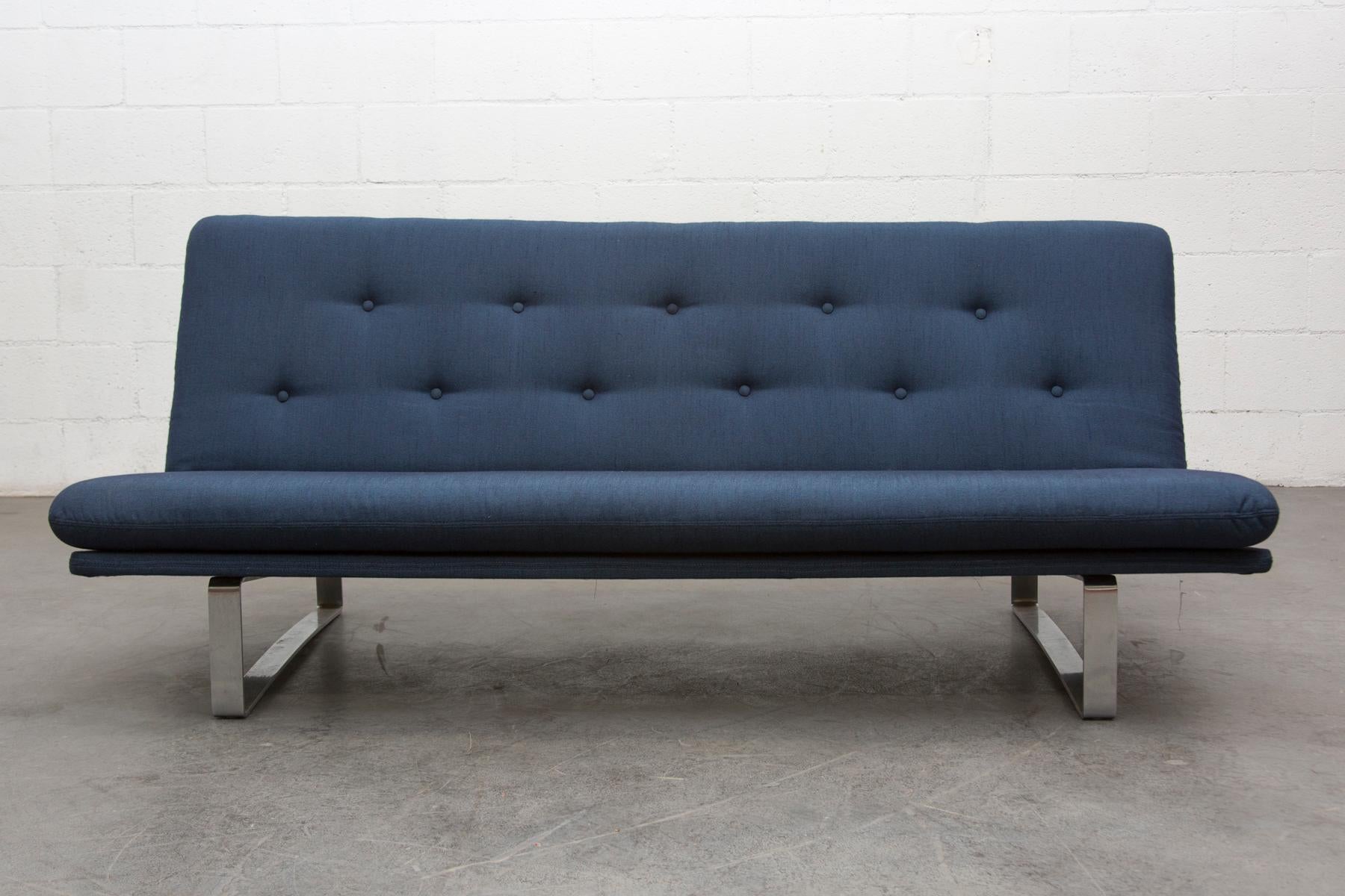 1968 Design by Kho Liang Ie with chrome frame and new indigo blue upholstery with tufted back. Frame in original condition with wear consistent with its age and usage. Other models and colors available and listed separately (LU922412084051,