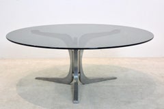 Artifort Smoked Glass and Aluminum Round Coffee Table