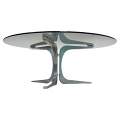 Vintage Artifort Smoked Glass and Aluminum Round Coffee Table