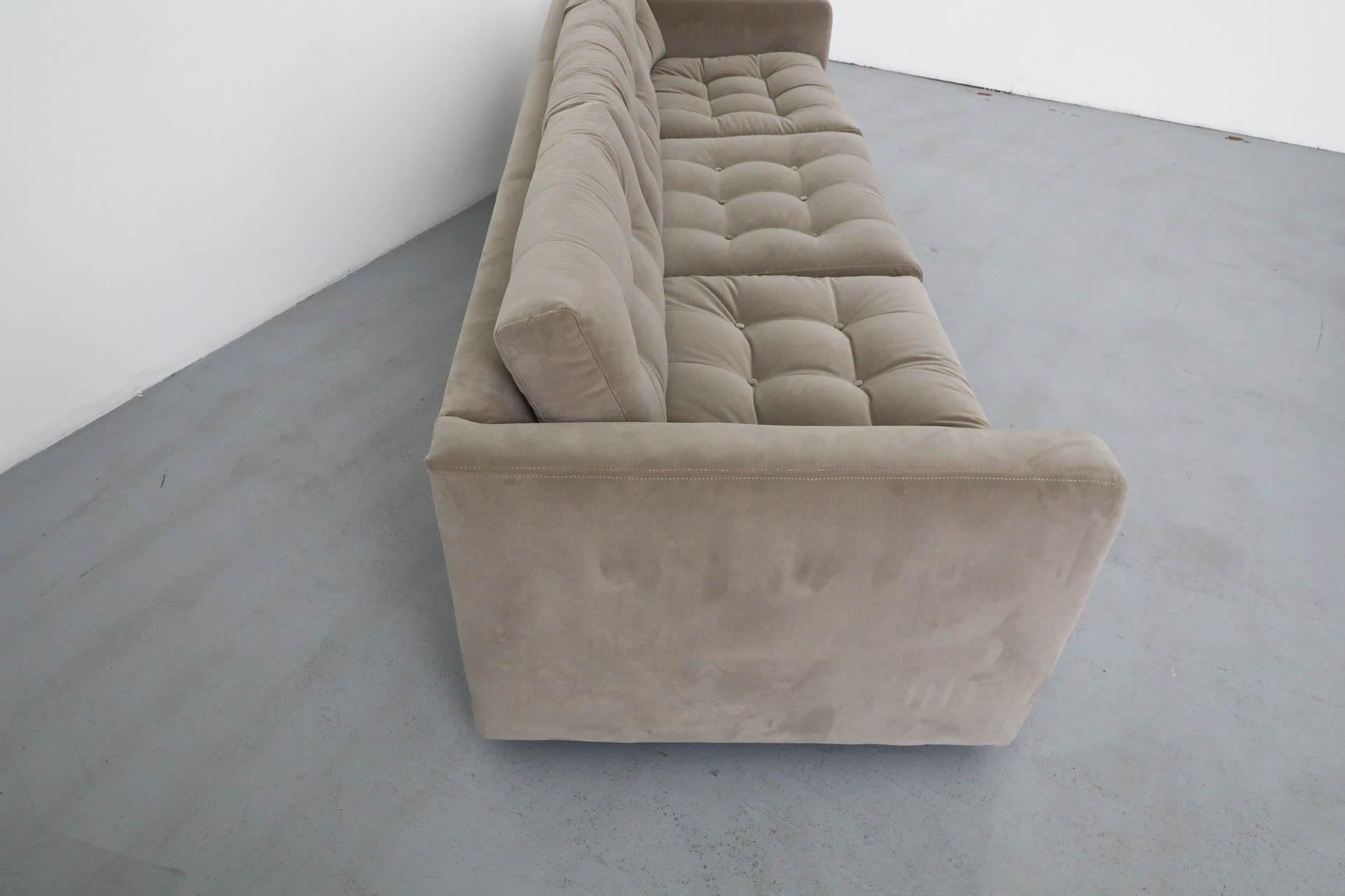 Artifort Three Seat Tufted Sofa Newly Reupholstered in Taupe Knoll Textile 5