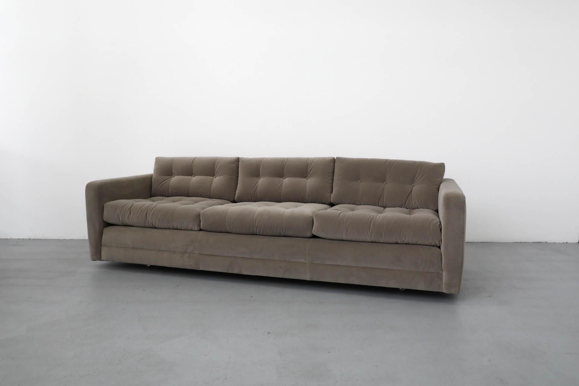 Mid-Century Modern Artifort Three Seat Tufted Sofa Newly Reupholstered in Taupe Knoll Textile