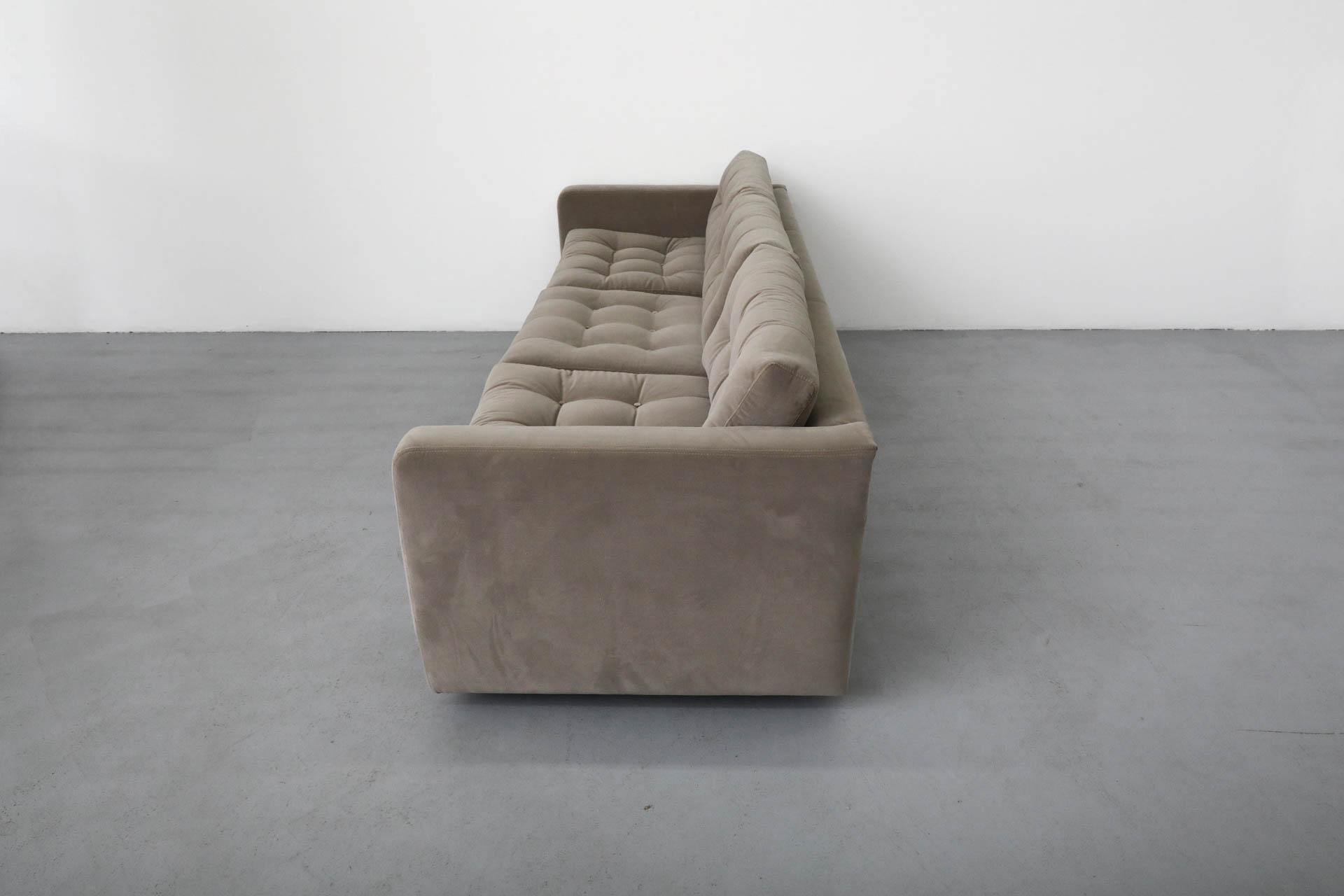 Dutch Artifort Three Seat Tufted Sofa Newly Reupholstered in Taupe Knoll Textile