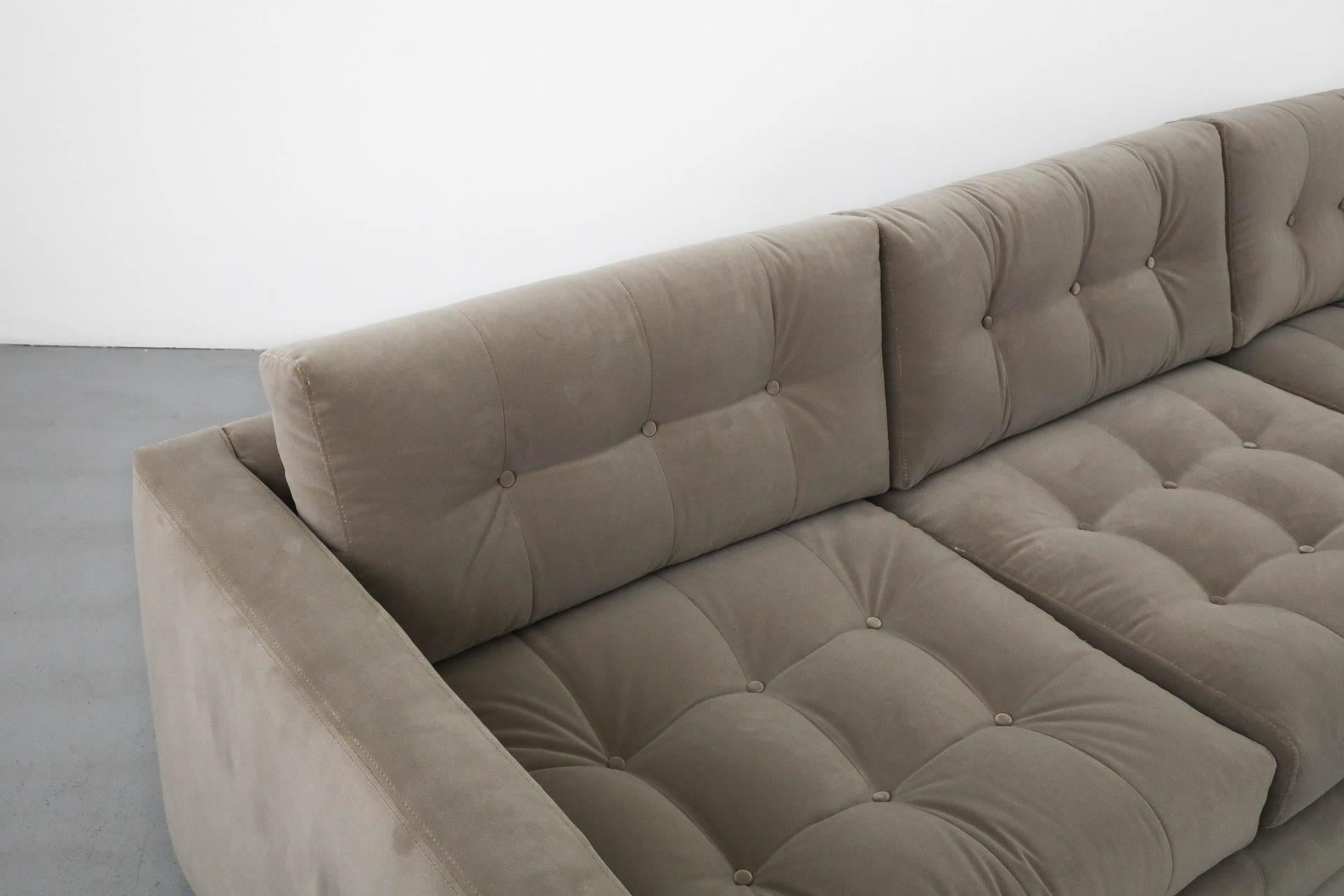 Artifort Three Seat Tufted Sofa Newly Reupholstered in Taupe Knoll Textile 2
