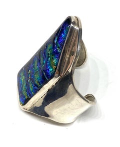 Artiginal Abstract Sterling Silver Cuff Bracelet with Art Glass