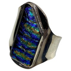 Artiginal Abstract Sterling Silver Cuff Bracelet with Art Glass