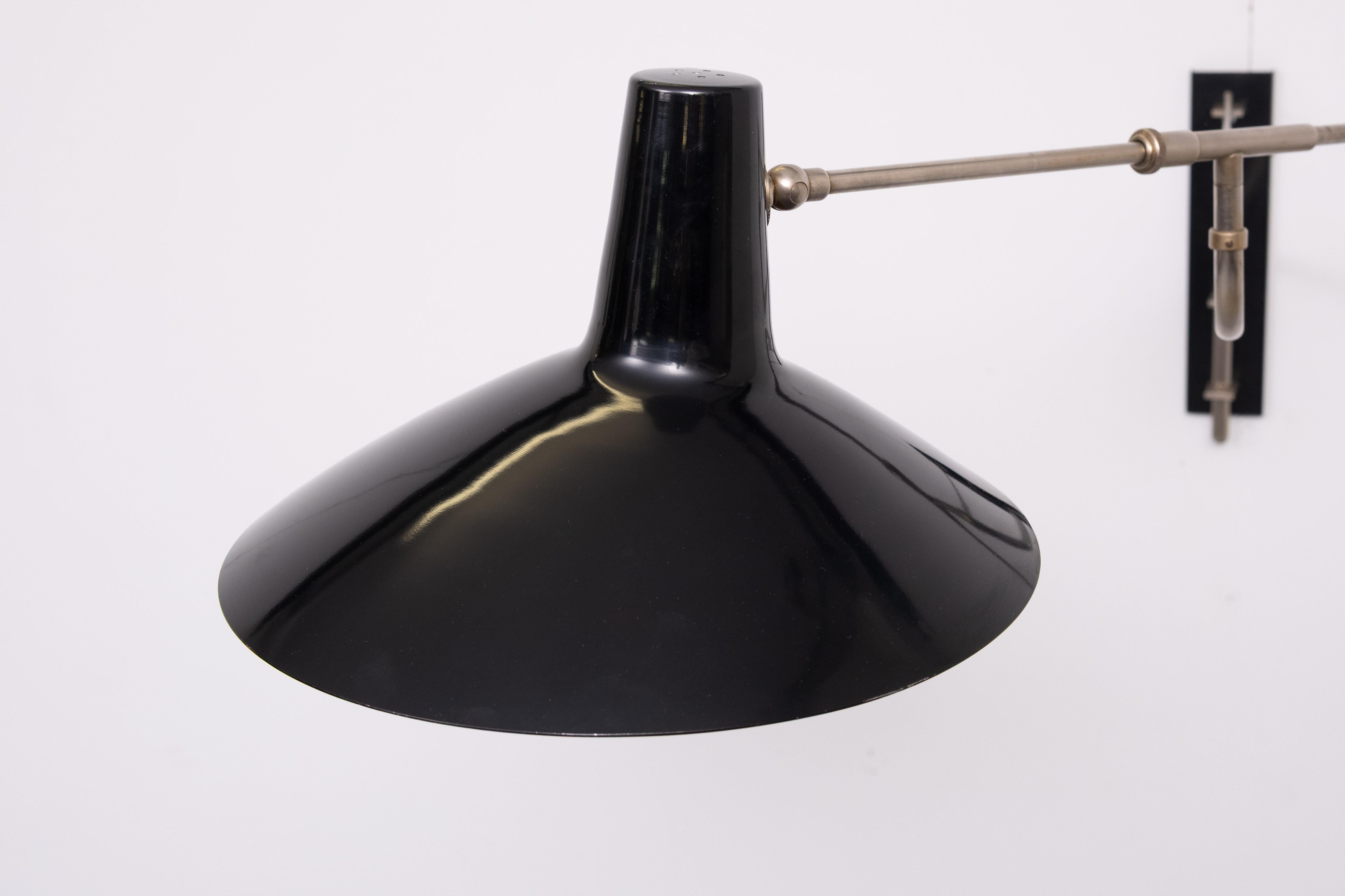 Metallo Artimeta lampada da parete regolabile in nero e nichel 1950 Olanda in vendita