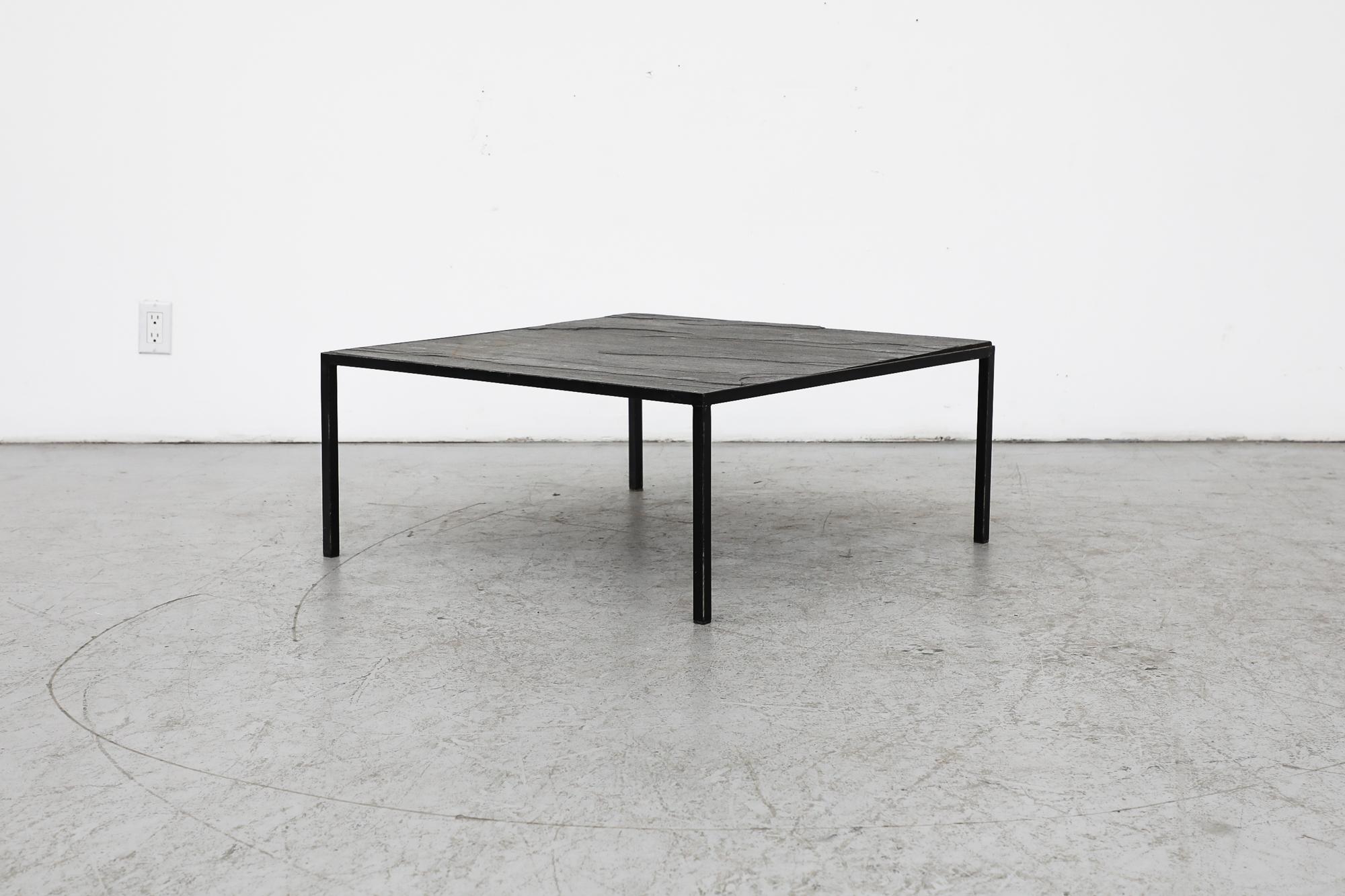 Mid-Century Modern 1960s Artimeta Coffee Table with Stone Top and Black Enameled Frame For Sale