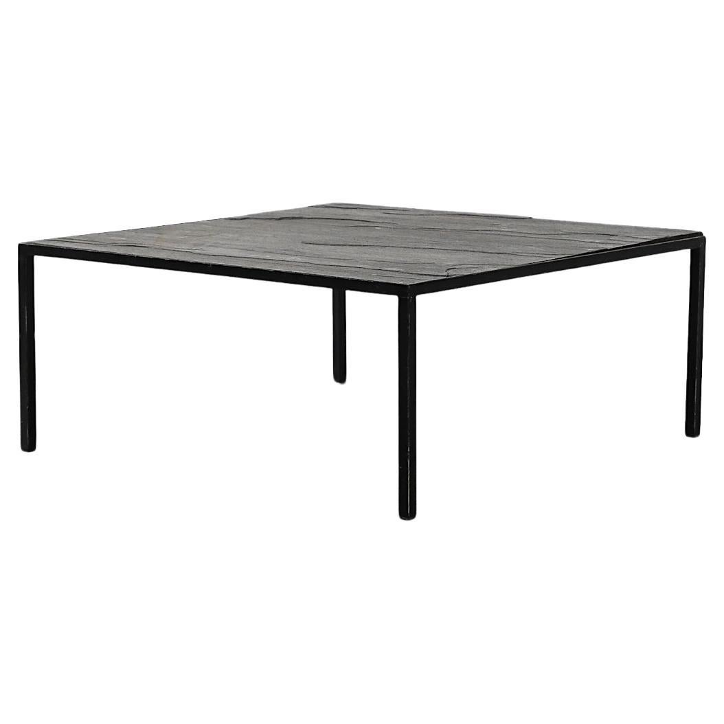 1960s Artimeta Coffee Table with Stone Top and Black Enameled Frame