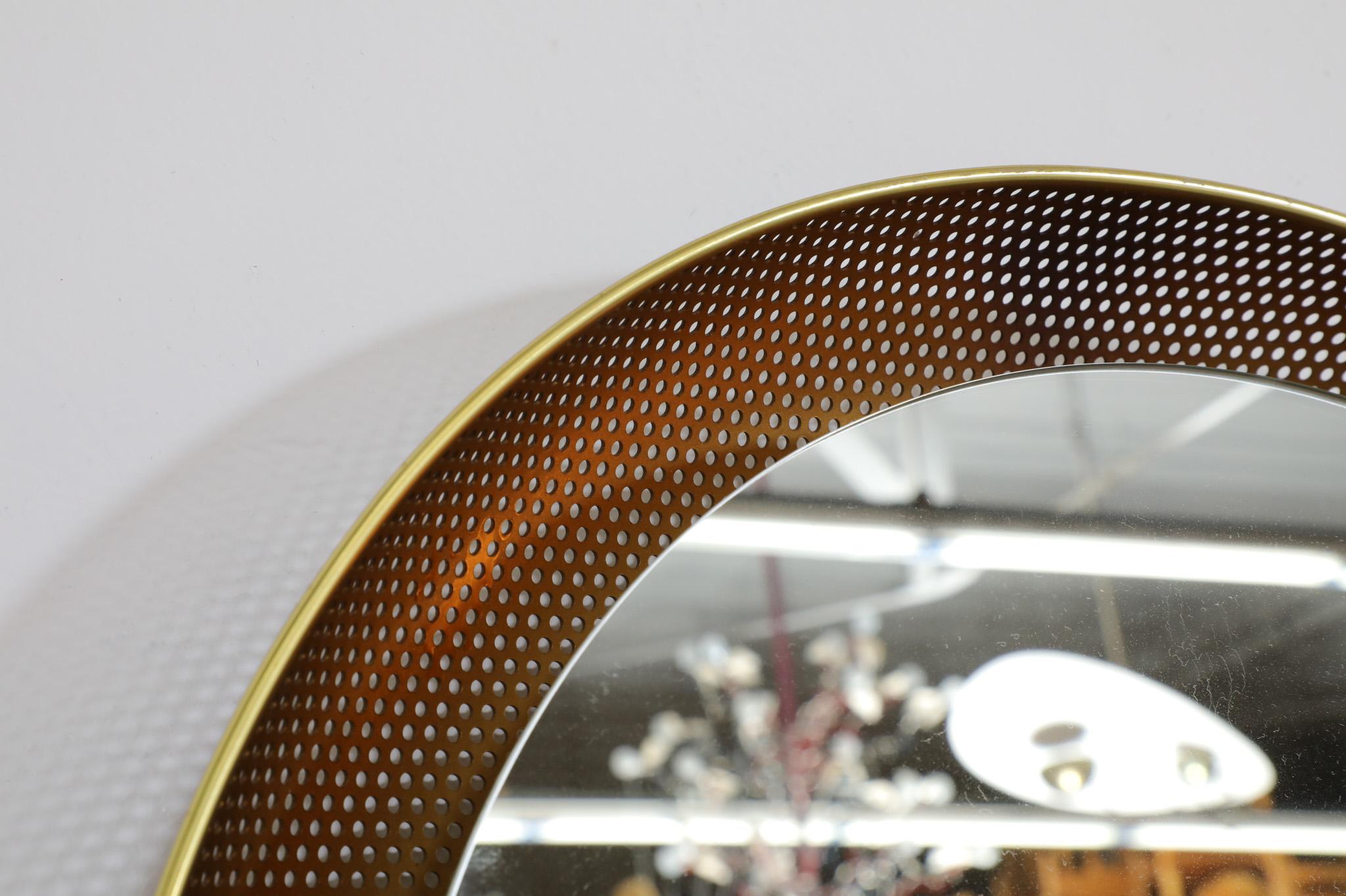 Brass Mathieu Mategot Inspired Perforated Gold Toned Back Lit Wall Mirror by Artimeta