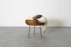 Artimeta Mid-Jahrhundert Rattan Catch-All Korb mit schwarzem Metallständer