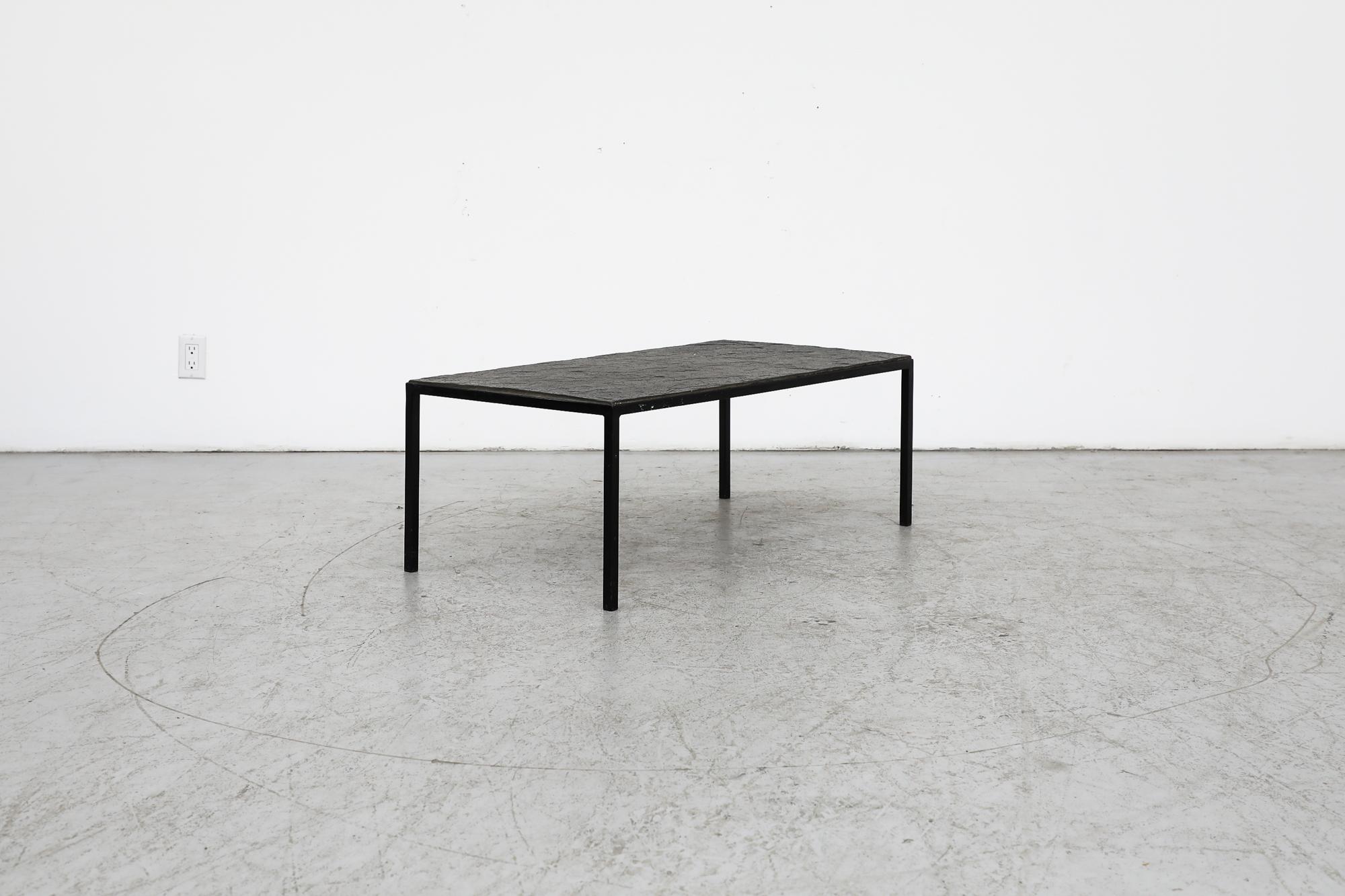 Artimeta Rectangle Coffee Table with Inset Stone Top & Black Enameled Frame In Good Condition For Sale In Los Angeles, CA