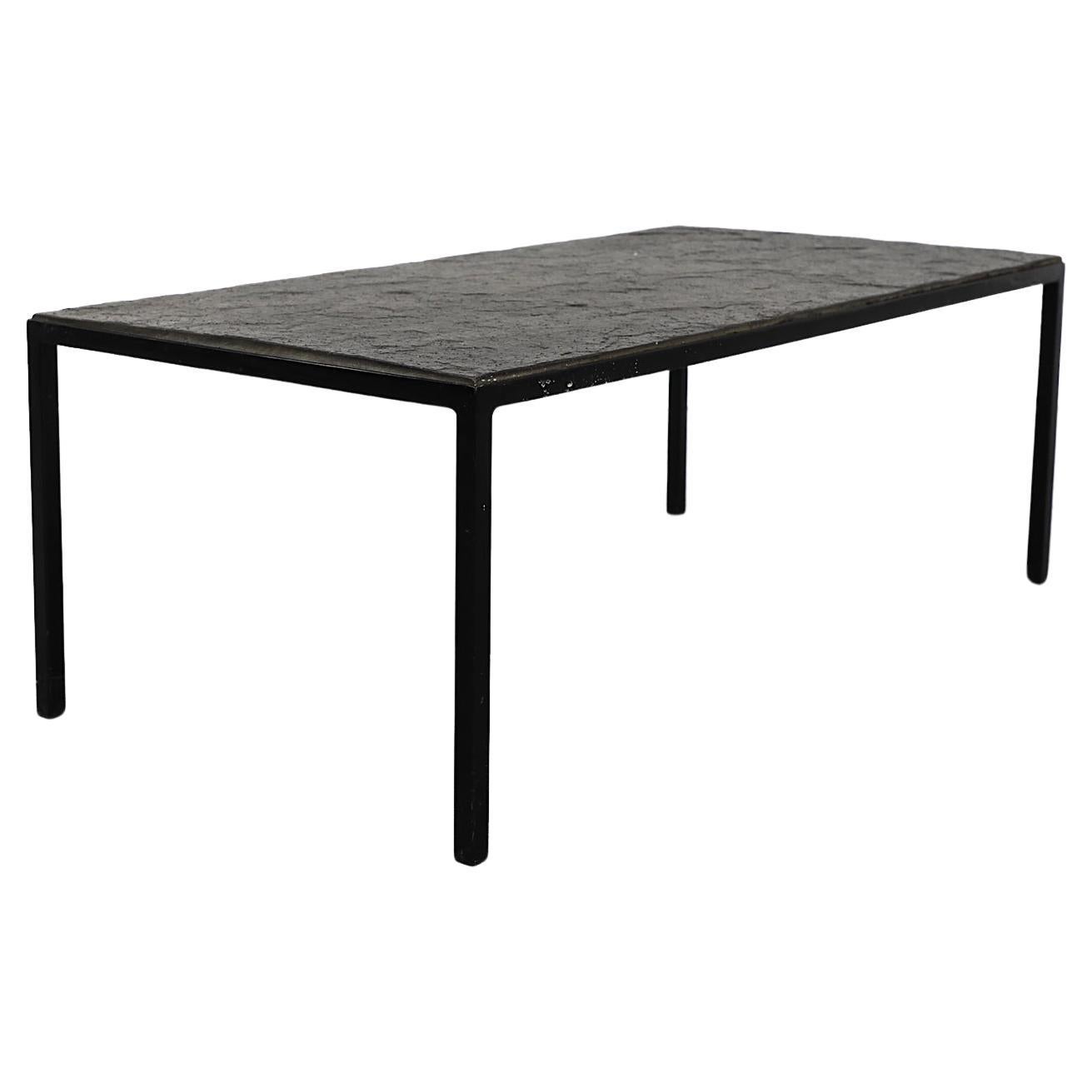 Artimeta Rectangle Coffee Table with Inset Stone Top & Black Enameled Frame For Sale