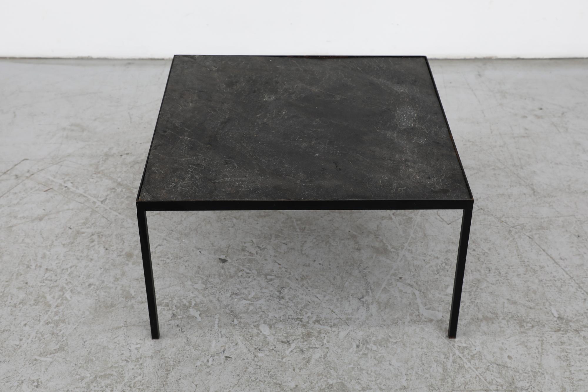 Artimeta Stone Top Coffee Table with Black Enameled Base In Good Condition For Sale In Los Angeles, CA