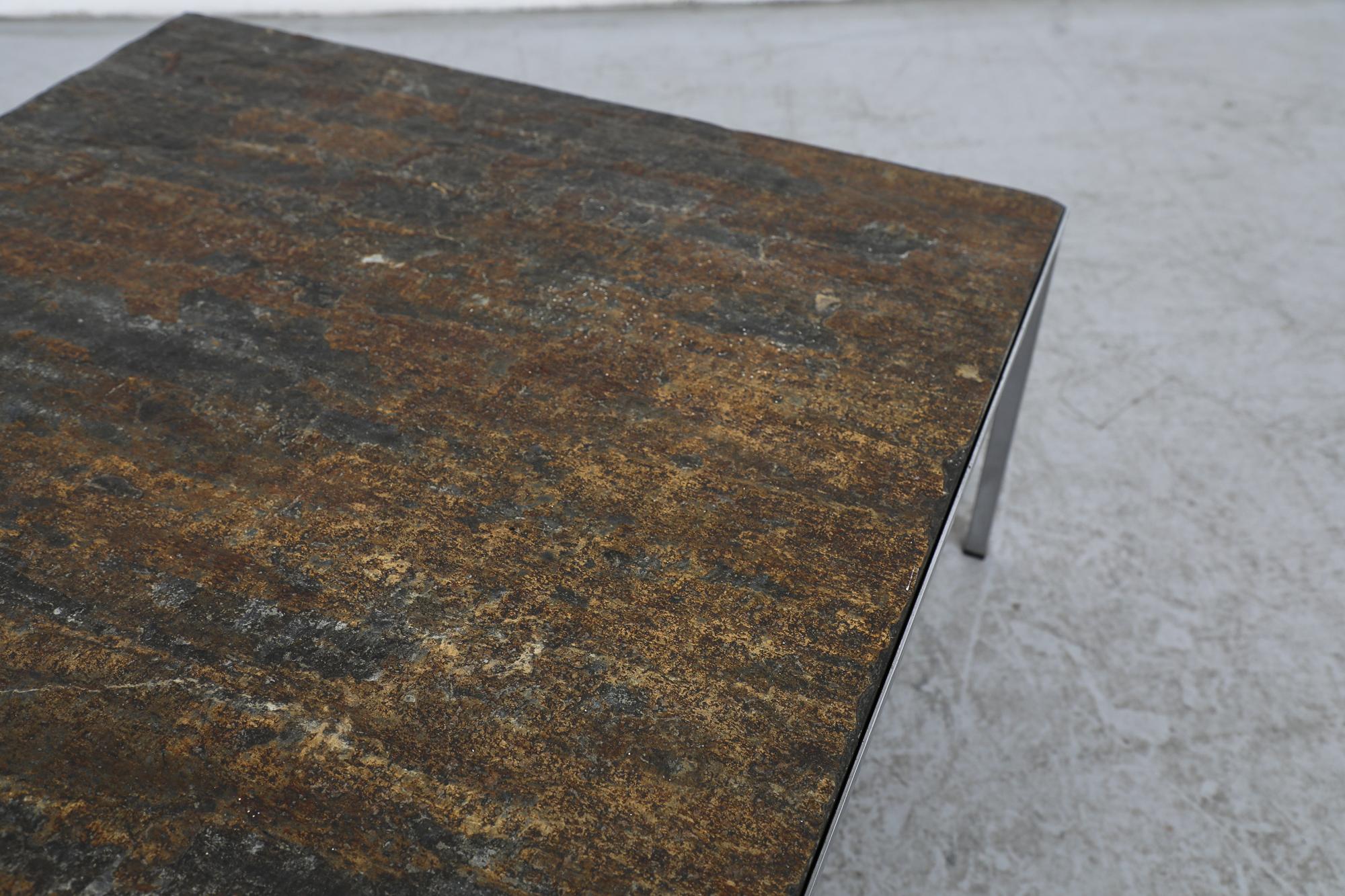 Metal Artimeta Style Coffee Table with Stone Top For Sale