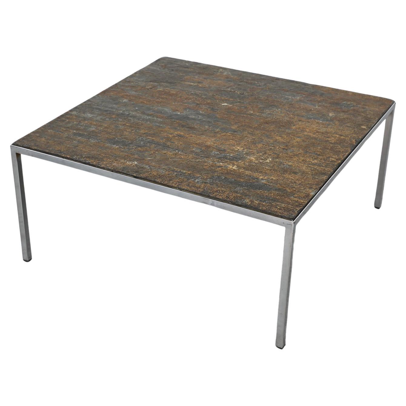 1960s Artimeta Style Coffee Table with Inset Stone Top and Chrome Base