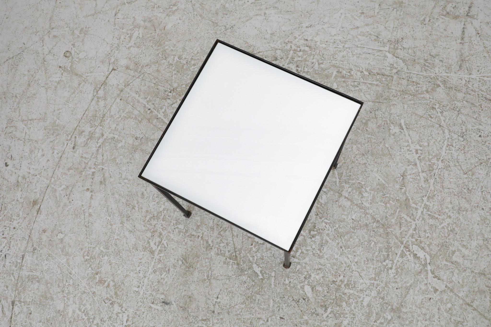 Artimeta Table d'appoint à deux niveaux en verre et métal noir et blanc en vente 3