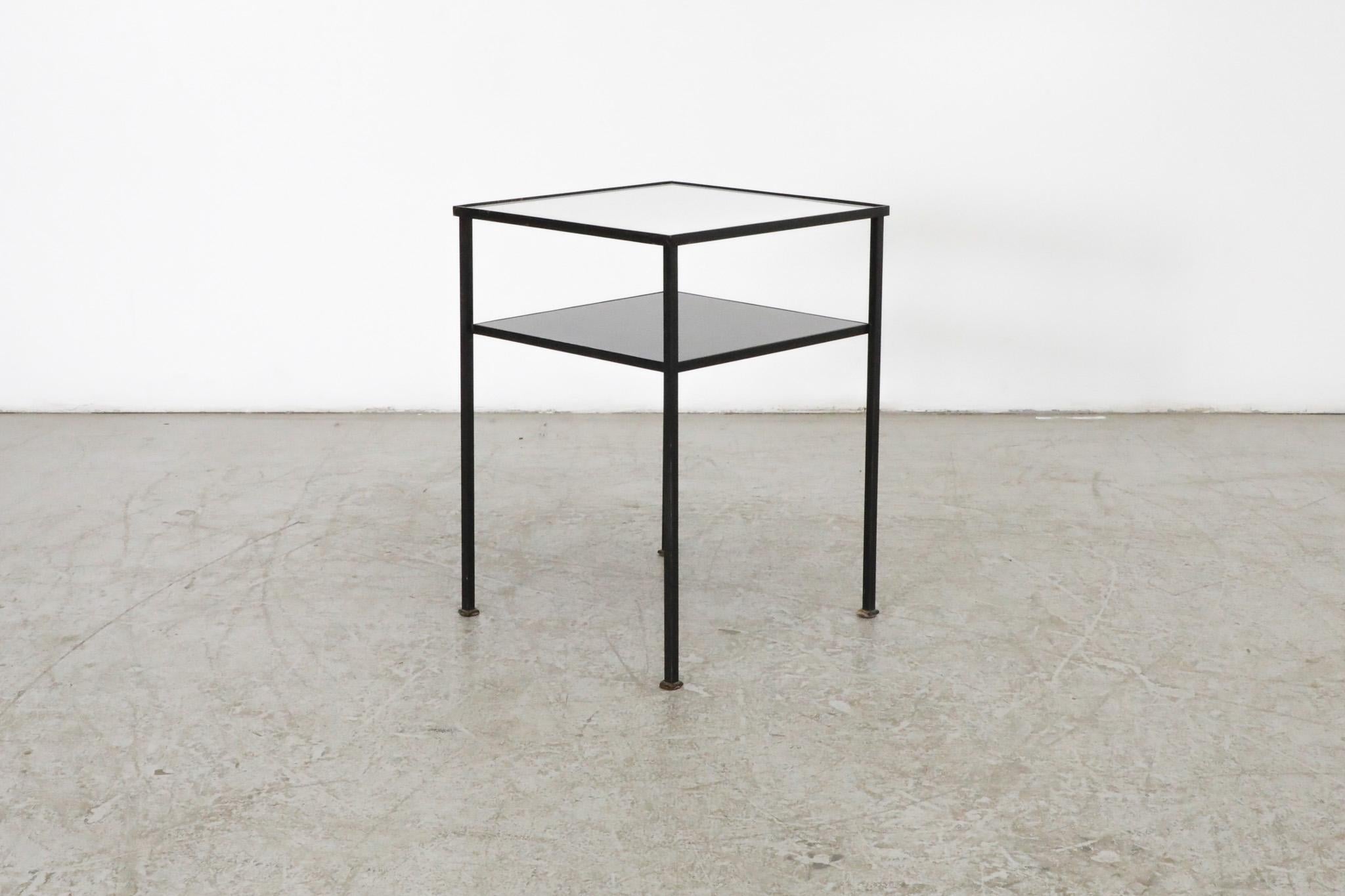 Artimeta Two Tiered Black and White Glass and Metal Side Table 5