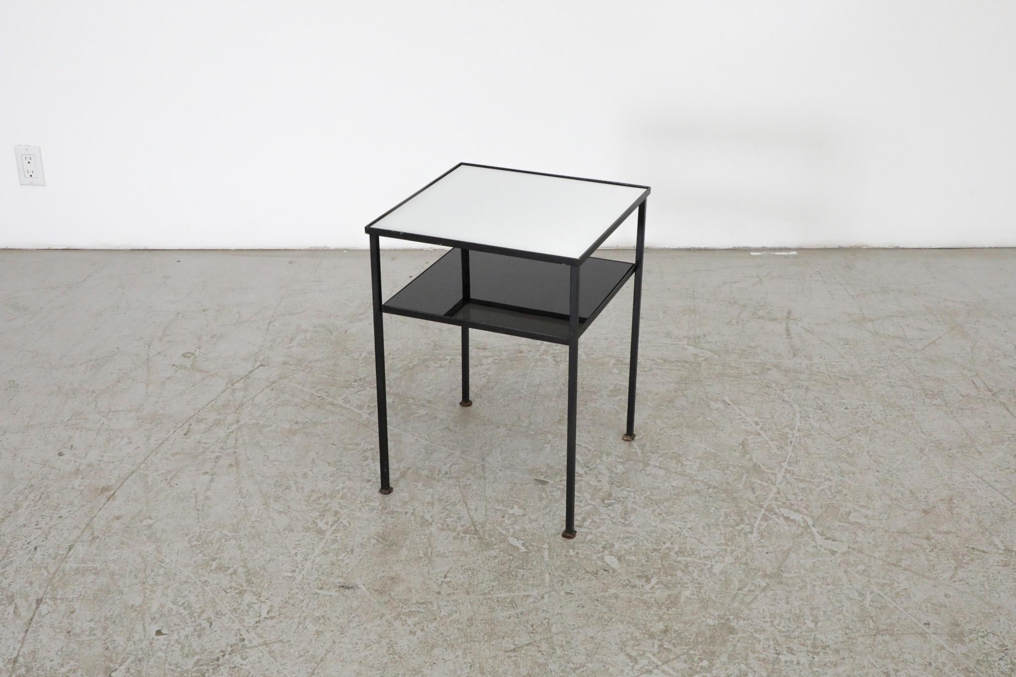 Artimeta Two Tiered Black and White Glass and Metal Side Table 7