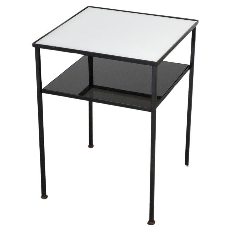 Artimeta Two Tiered Black and White Glass and Metal Side Table