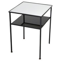 Vintage Artimeta Two Tiered Black and White Glass and Metal Side Table