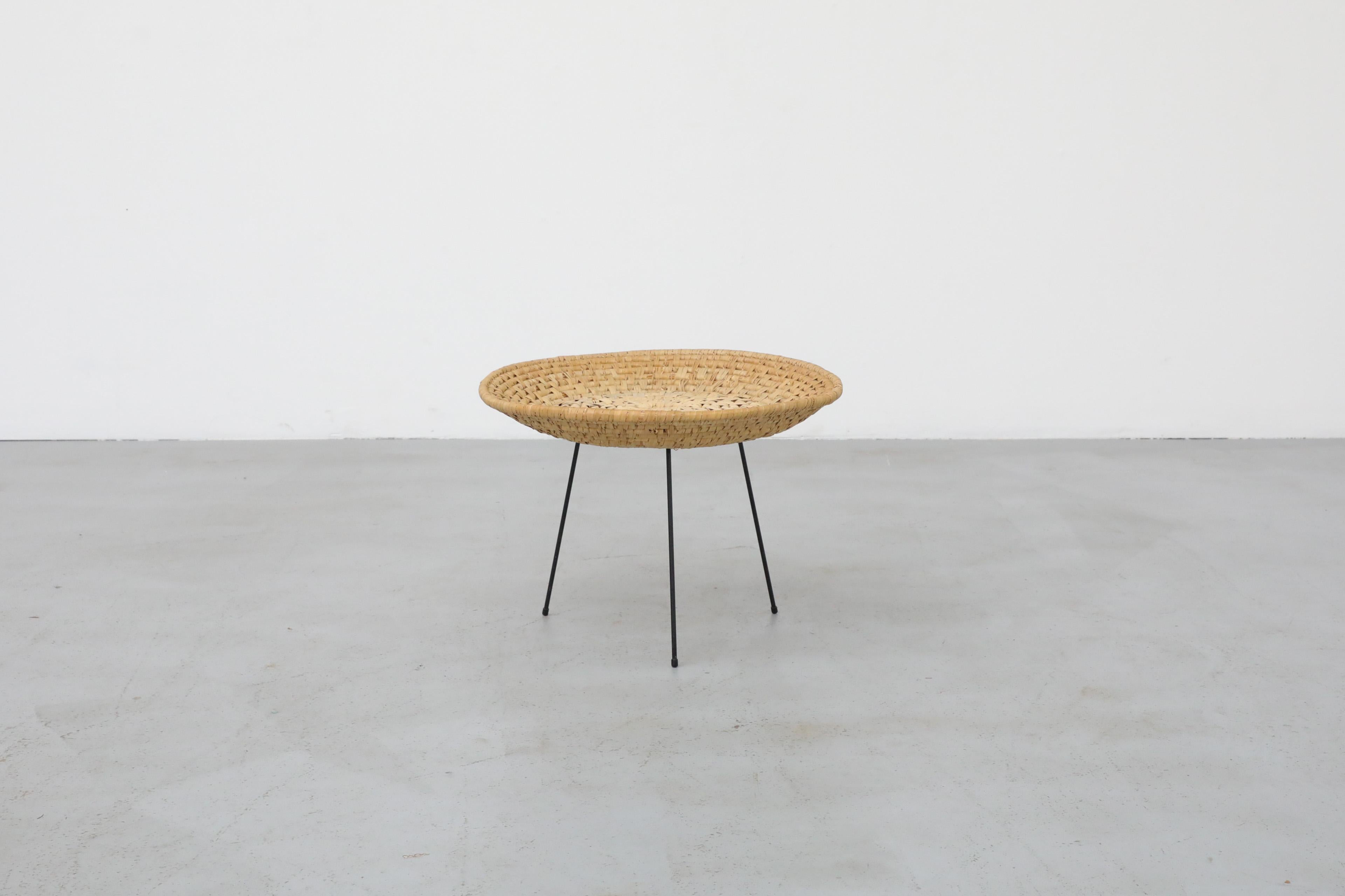 Enameled Artimeta Woven Seagrass Standing Shallow Catch-All Basket with Black Metal Legs