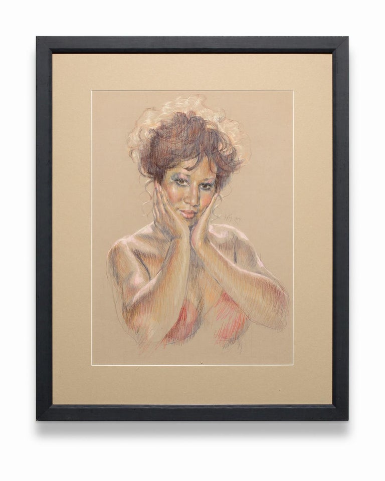 Artis Lane Portrait Painting - "Aretha Franklin", Female Portrait, Oil and Pastel on Paper