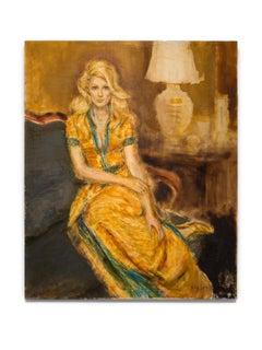 "Baby Jane Holzer"  Retrato Femenino, Colores Dorados y Verdes, Celebridad, Íntimo