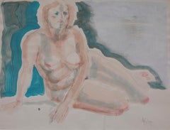 "Blue Nude", Watercolor and Graphite on Paper