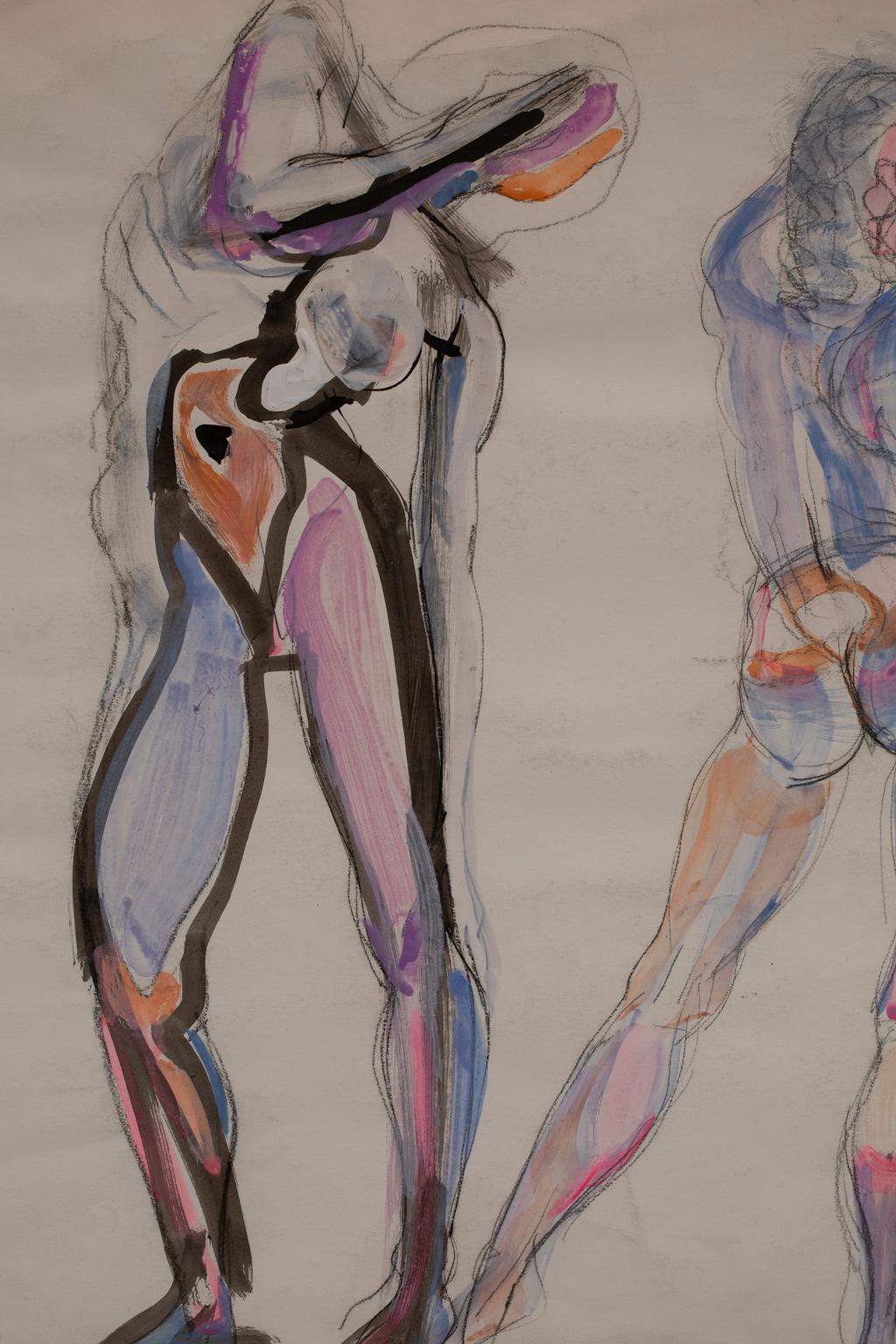 „ „Dancers““, Mixed Media auf Papier (Grau), Nude Painting, von Artis Lane