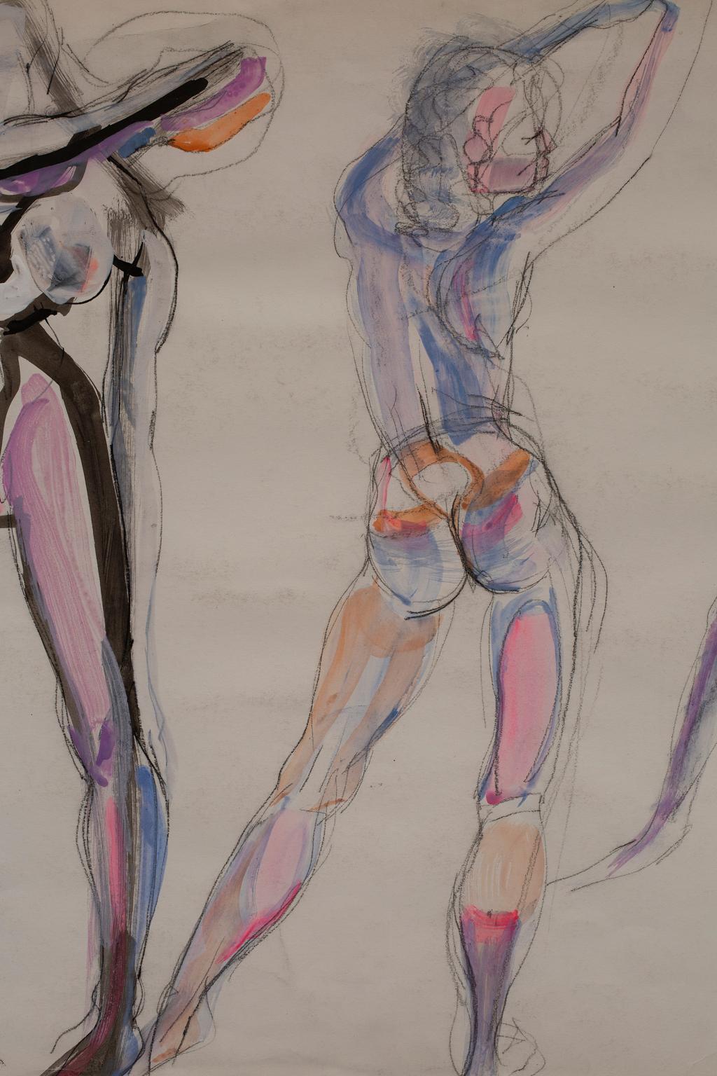 This mixed media on paper from the seminal artist Artis Lane is one of the many model paintings from her long and illustrious career. The subject are three dancers in pose. Artis Lane, in her many nudes, chose to depict a diversity of bodies, of all