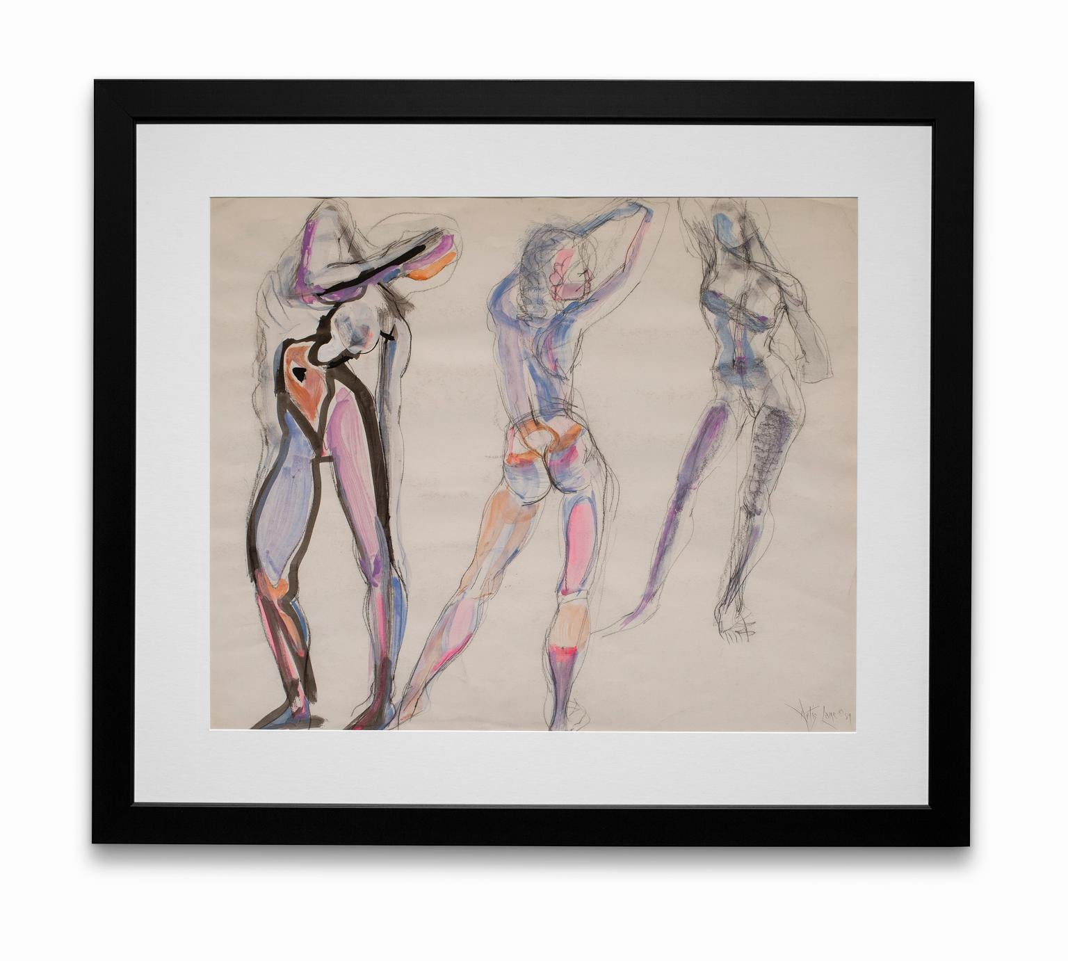 Artis Lane Nude Painting - "Dancers", Mixed Media on Paper