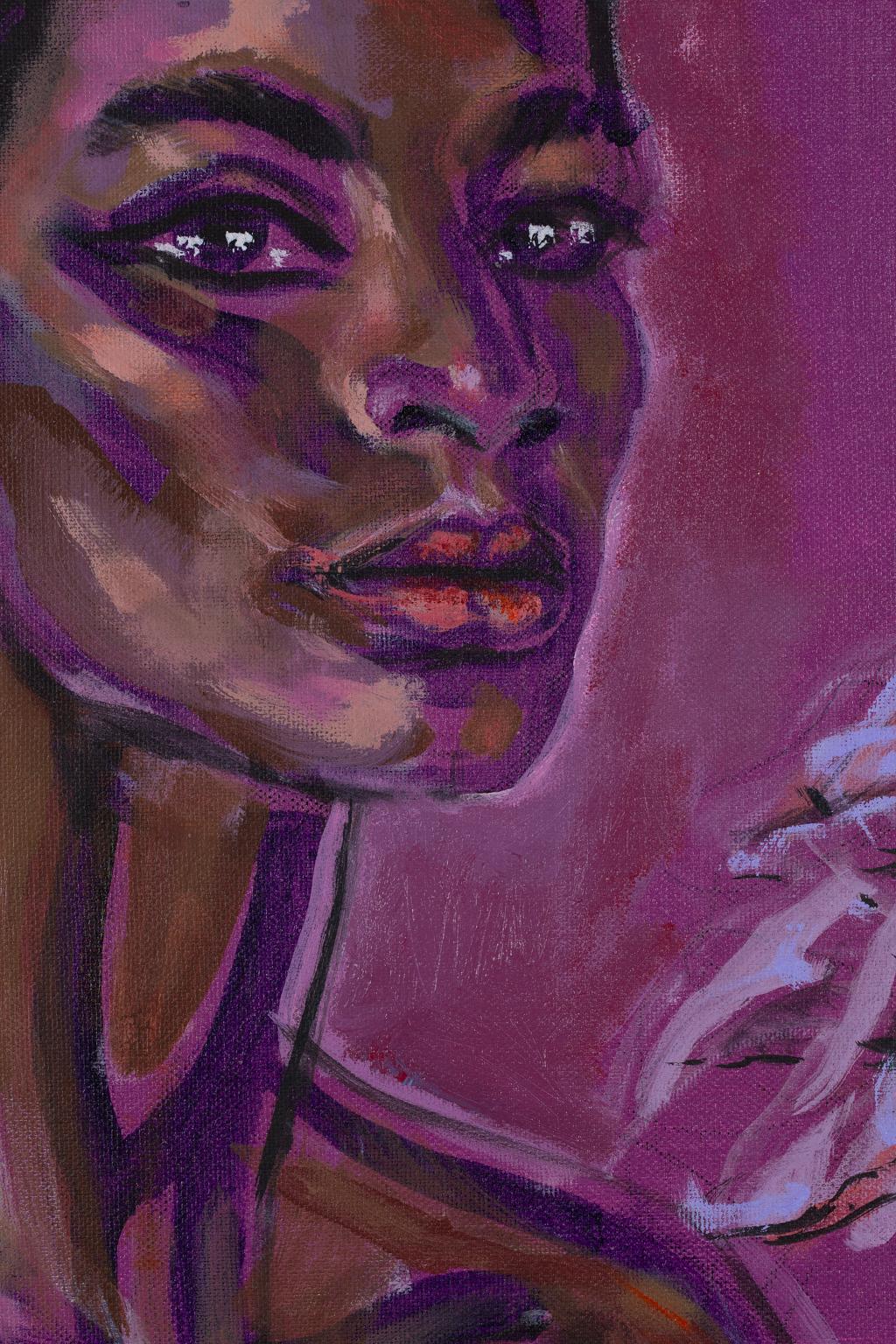 Questo acrilico su tela dell'artista fondamentale Artis Lane è uno dei tanti quadri modello della sua lunga e illustre carriera. Il soggetto è un nudo femminile in posa, con in mano un fiore. Artis Lane, nei suoi numerosi nudi, ha scelto di ritrarre