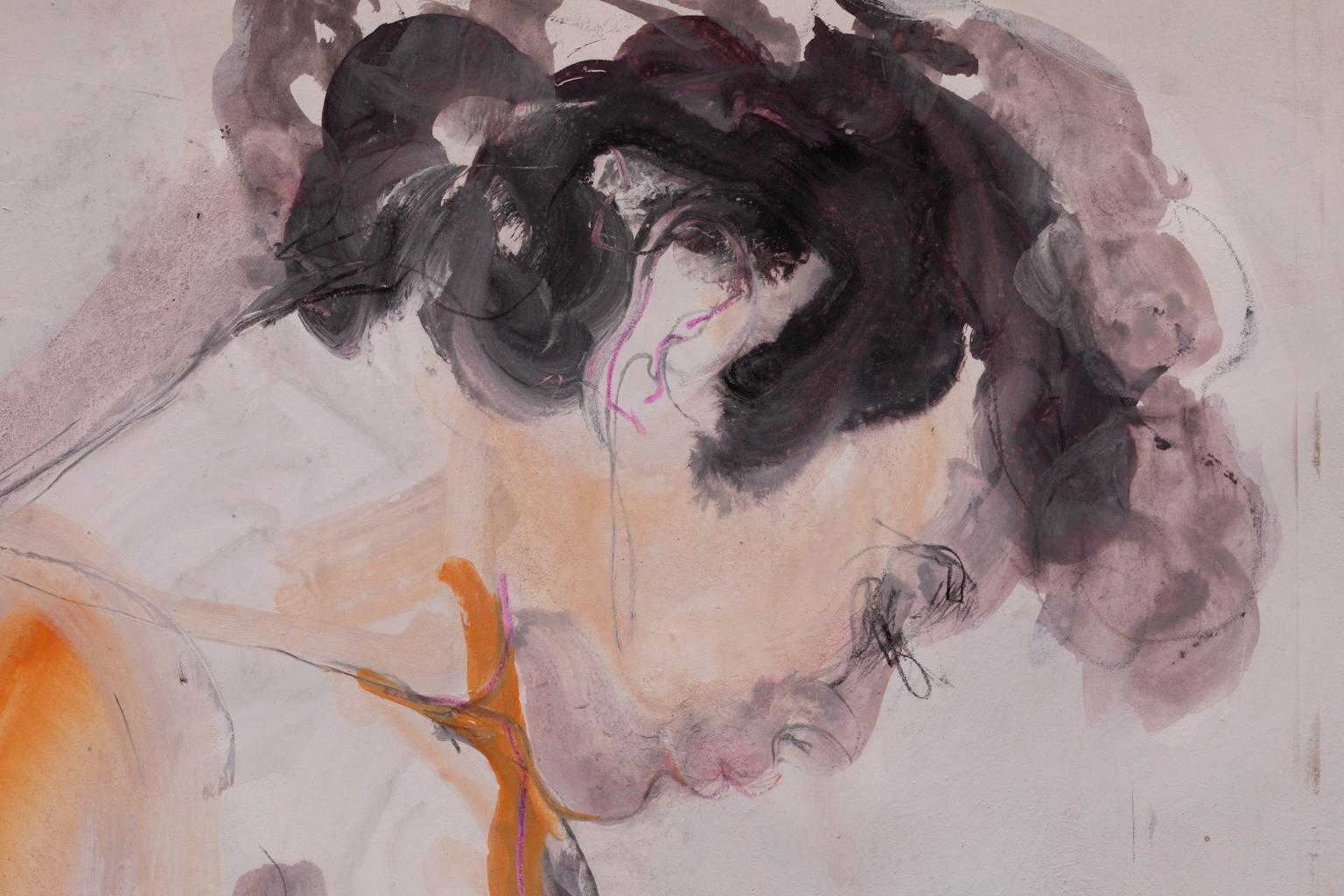 „Frauen Akt“, Mixed Media auf Papier (Grau), Nude Painting, von Artis Lane