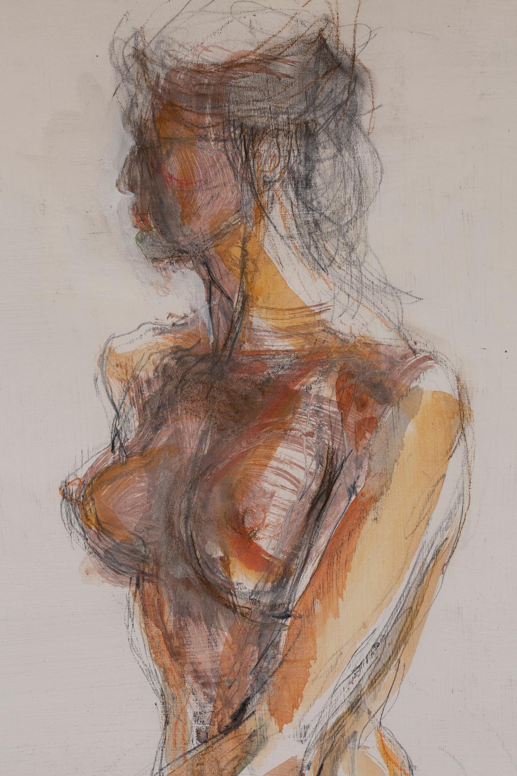 „Frauenprofil“, Mixed Media auf Papier (Grau), Nude Painting, von Artis Lane