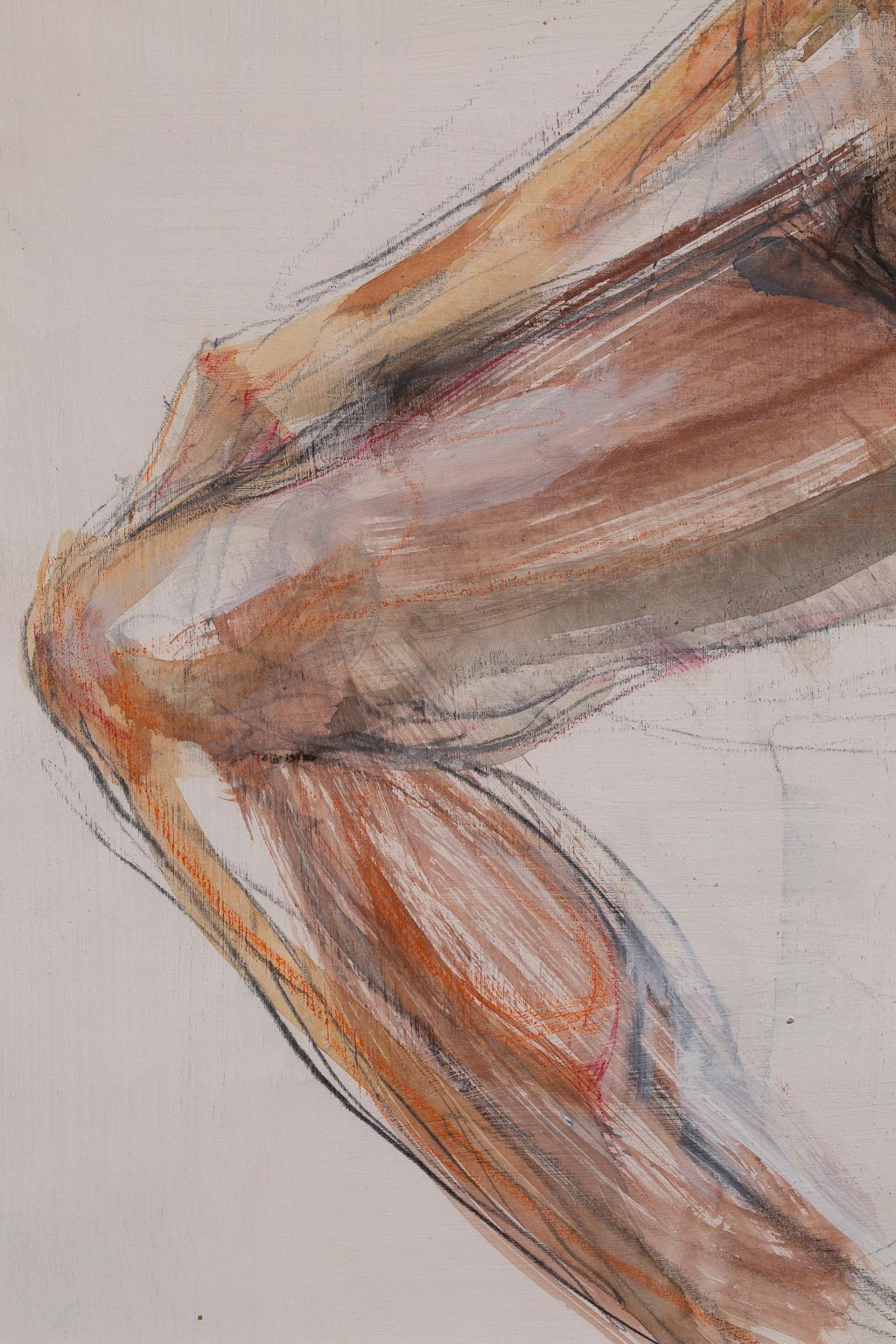 This mixed media on paper from the seminal artist Artis Lane is one of the many model paintings from her long and illustrious career. The subject is a nude female standing in profile. Artis Lane, in her many nudes, chose to depict a diversity of