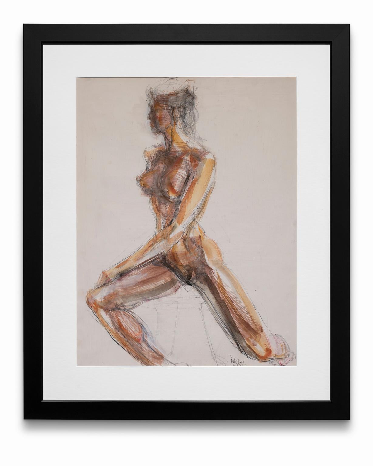 Artis Lane Nude Painting - "Female Profile", Mixed Media on Paper