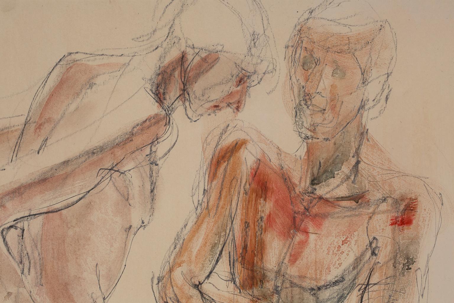 „Male Akte“, Aquarell und Graphit auf Papier (Beige), Nude Painting, von Artis Lane
