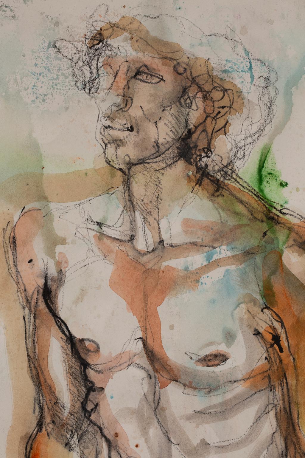 „Frauenlicher Akt #2“, Aquarell und Kohle auf Papier (Grau), Nude Painting, von Artis Lane