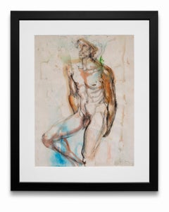 Retro "Nude Male #2", Watercolor and Charcoal on Paper