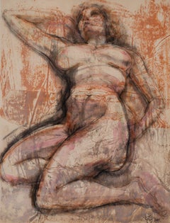 "Nude Repose #2", Mixed Media on Paper
