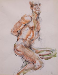 "Nude Seated #1", Mixed Media on Paper