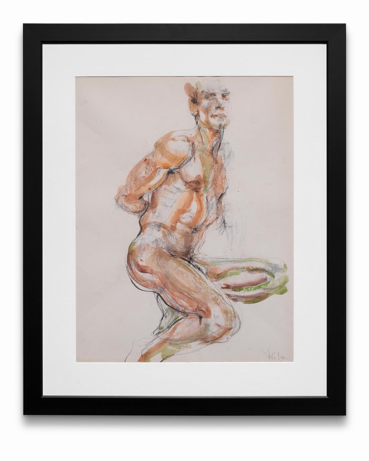 Artis Lane Nude Painting - "Nude Seated #1", Mixed Media on Paper